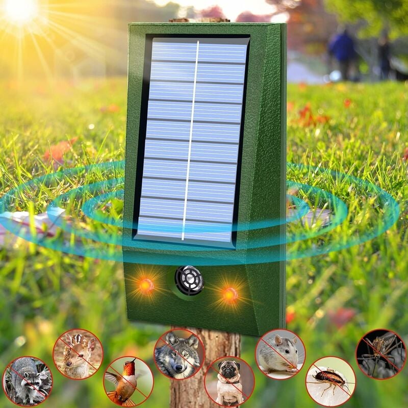Gotrays - Anti - moustique ultrasonique pour animaux, extérieur et intérieur, ip66 imperméable à l'eau solaire suspendu led lumière clignotante,