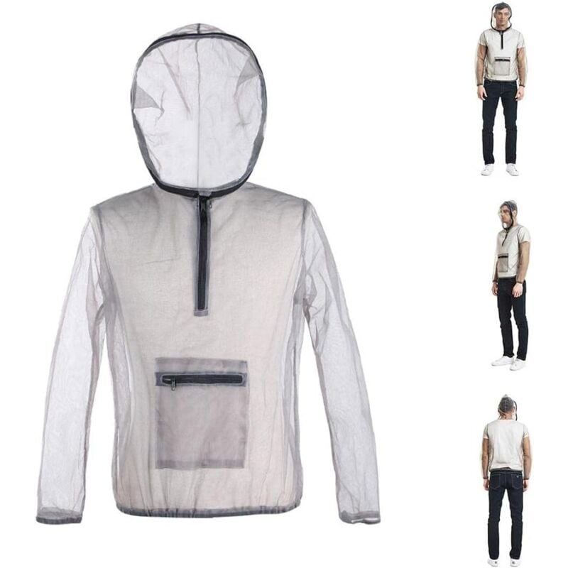 Anti-moustiques Costume Bug léger d'été Mesh Net Vêtements à Capuche pour pêche Camping fumé Gris XXL