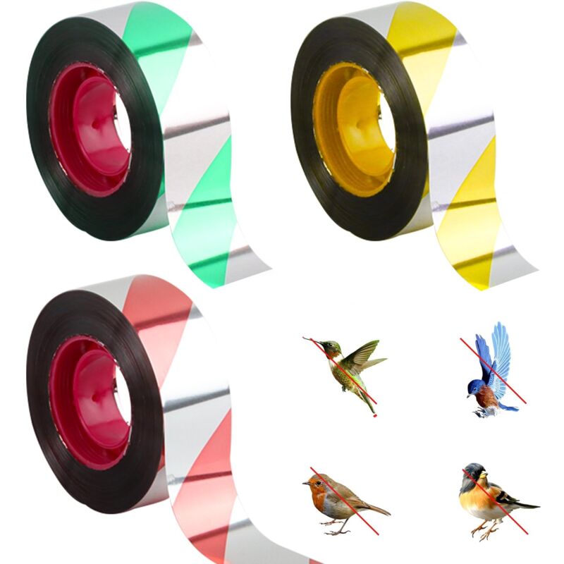 Anti Pigeon pour Balcon, Paquet de 3 Ruban Anti Oiseaux, Ruban Effaroucheur Oiseaux, 2.4cm100m Bande Holographique Anti Oiseaux