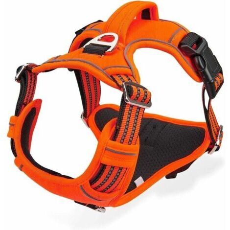 Anti-pull dog harness, large and medium dog harness, adjustable reflective dog vest with breathable handle, anti-pull sports chest harness, orange-XL, FLITI