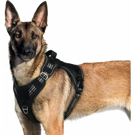 Anti-Pull-Hundegeschirr, verstellbares reflektierendes taktisches Hundegeschirr mit Griff und Ringen, langlebig, einfach anzuziehende Weste, Militär-Hundegeschirr für Jagdtraining, Schwarz, XL