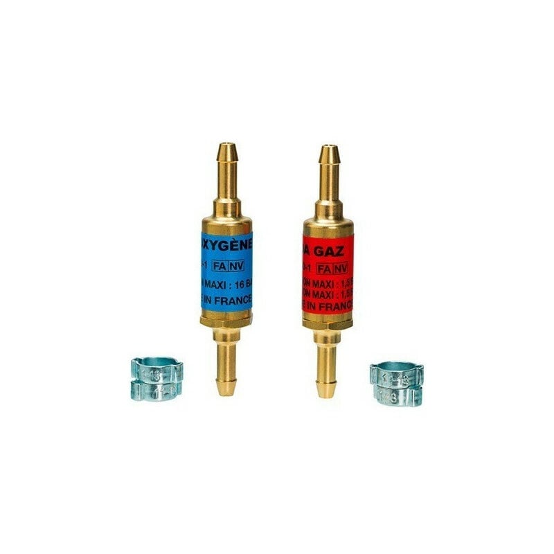 Guilbert Express - Anti-retours flamme pour tuyaux Oxygène / Acétylène avec 4 colliers serrage