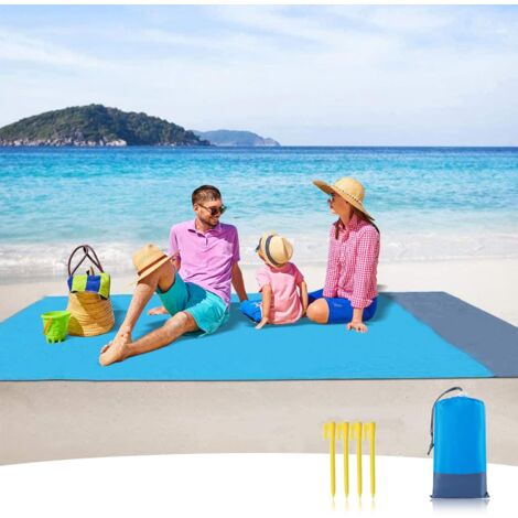 Anti-Sand-Stranddecke, wasserdichte Strandmatte, 210 x 200 cm, 4 Befestigungsecken, Strandmatte, Matte für Strand, Reisen, Camping, Wandern, Picknick, Urlaub