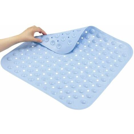 Anti-Slip Bath Mat, Anti-Mildew PVC Square Bath Mat Foot Massage Mat 48 x 48cm (Blue)