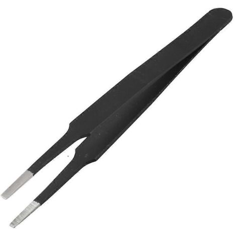 Anti-static Flat Square Tip Stainless Steel Straight Tweezers 4.7" Long Black--