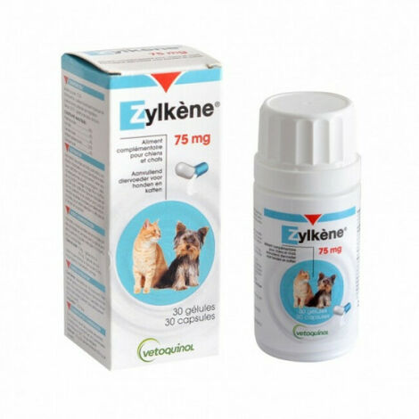 Zylkene Complements Alimentaires Anti Stress Pour Chiens Et Chats Boite De 30 Gelules 75 Mg