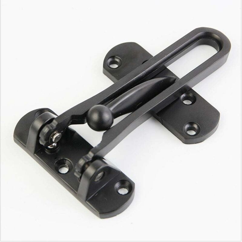 Anti-Theft Door Bar Latch to Protect Against Forced Entry, Zinc Alloy Latch Lock Device (Black)