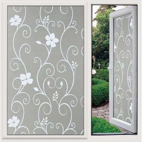 Anti-UV 45 x 200 cm, Fleur Blanche,Film Fenetre Anti Regard Adhesif pour Vitre Brise Vue Electrostatique Vitre Film Opaque Vitrage Film décoratif