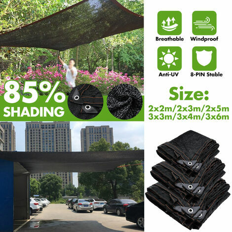 Anti-UV pare-soleil net jardin extérieur voiture écran solaire tissu 85% taux d'ombrage (noir, noir 2x5m)