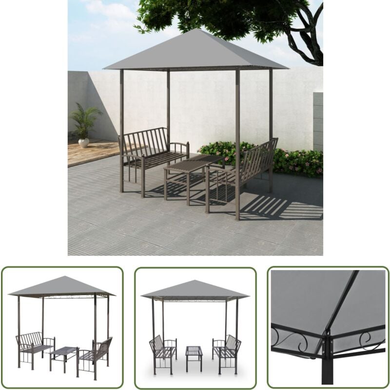 The Living Store Chapiteau de jardin avec table et bancs 2,5x1,5x2,4m Anthracite - Abri De Jardin - Gazebo - Parasol - Salon De Jardin - Mobilier De