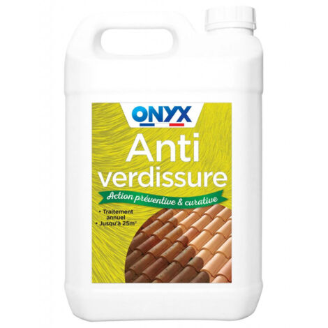 Anti verdissure 3 % pour tous matériaux – Bidon de 5 L – Élimine lichens et algues – Traitement préventif et curatif – Onyx
