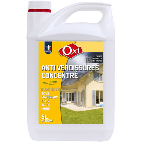 Anti verdissures concentrés 5L – Formule professionnelle pour toits, murs et sols – Élimine lichens et algues – Application en pulvérisation – OXI