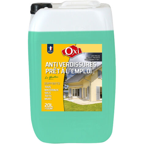 Anti verdissures prêt à l'emploi 20 litres – Élimine lichens et champignons – Pour toitures, murs et sols – Application facile par pulvérisation – OXI