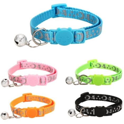 Anti-Würgehalsband für Katzen, 2 Stück verstellbares reflektierendes Katzenhalsband für Kätzchen und Welpen mit Glöckchen und Sicherheitsverschluss, 19–32 cm – 5 Stück