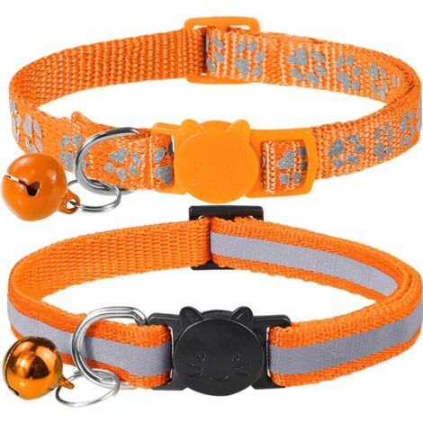 Anti-Würgehalsband für Katzen, 2 Stück verstellbares, reflektierendes Katzenhalsband für Kätzchen und Welpen mit Glöckchen und Sicherheitsverschluss, 19–32 cm, Orange