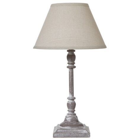 Antia Stem Flower Table Lamp with Linen Shade - Wood - L9 x W9 x H29 cm - White