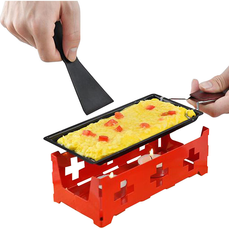 

Antiadherente Raclette Grill Conjunto del fusor Queso Pan con espatula plegable mango de madera queso derretido Raclette de acero al carbono Gadgets