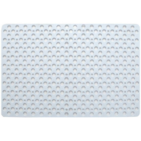 Antibacterial Non-Slip Shower Mat, 43 x 75 cm Bath Mat, Mold Resistant and Machine Washable Foot Mat for Shower or Bathtub, White Round Hole