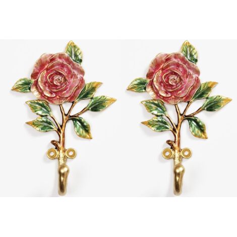 Antichi ganci decorativi da parete in metallo vintage, set da 2, con uccelli dipinti a mano e motivi floreali, perfetti per appendere chiavi, cappotti, cappelli, asciugamani