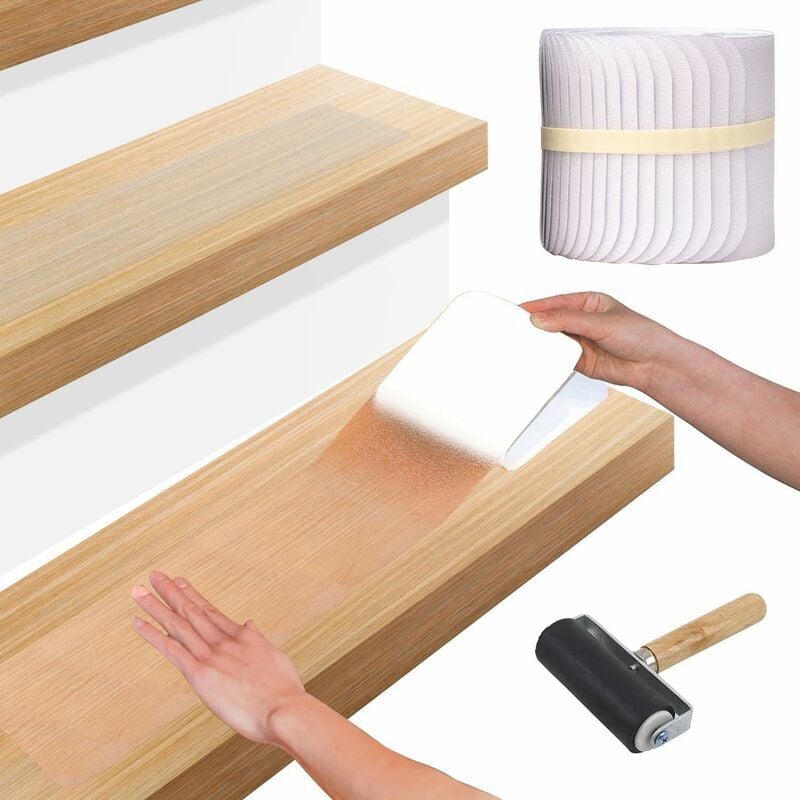Antiderapant Escalier Autocollant 10 x 60cm 15PCS, Transparentes Bande escalier Antidérapante PEVA, pour Escalier, Autocollante Marchettes