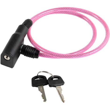 Antifurto a cavo per bicicletta in acciaio rosa rivestito in pvc - dimetro 6 millimetri e lunghezza 650 millimetri - con serratura