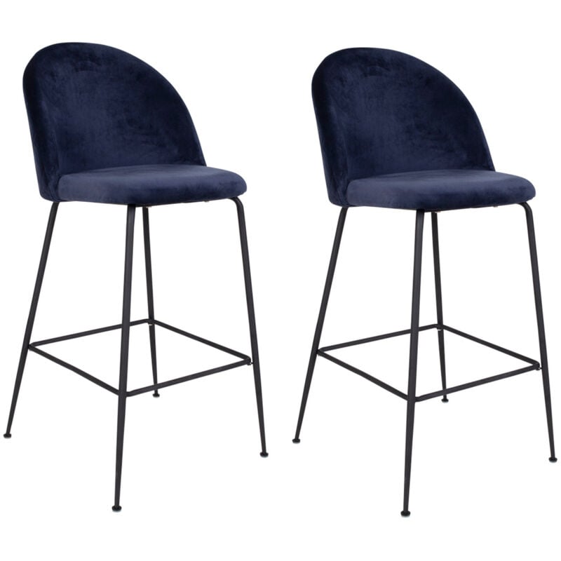 Lisa Design - Antigua - lot de 2 tabourets de bar - en velours bleu - bleu