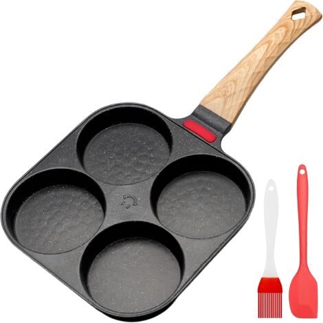 Antihaft-Pfannkuchenpfanne aus Aluminium mit 4 Mulden für alle Herdarten – induktionsgeeignet – für Pfannkuchen, Blinis und Burger (Schwarz)
