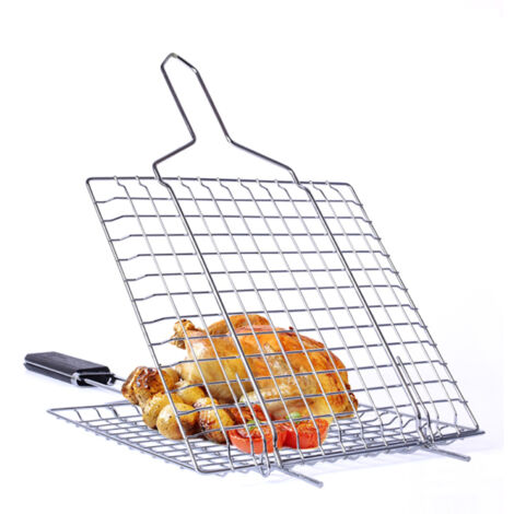 Antihaftbeschichteter Grillkorb für Fleisch, Fisch und Gemüse leicht drehbarer Grillrost Edelstahl
