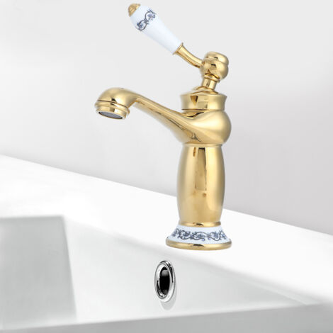Antik-goldener Waschtischhahn aus Messing mit Warm- und Kaltwasserfunktion für Badezimmer, Hotel und Zuhause