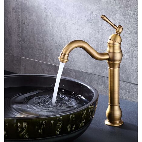 Antik Messing Robinet de Salle de Bain, Hoch Bad Wasserhahn Einhebel Mischbatterie Waschbecken Armatur 360 Schwenkbar Waschtischbatterie fur Badezimmer
