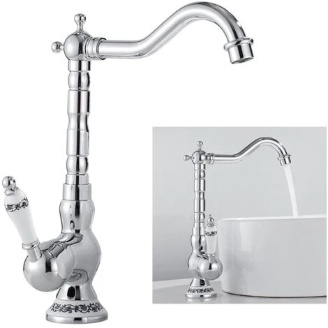 Antik Nostalgie Silber Wasserhahn Küche Retro Armatur Einhebelmischer Bad + Flexible Verbindungsschläuche