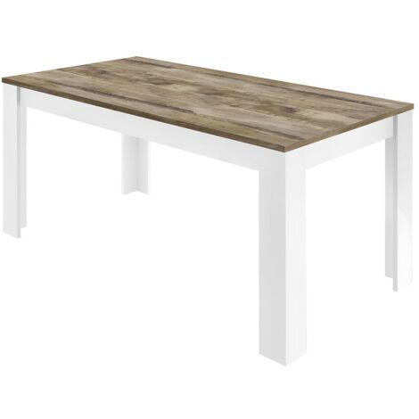 ANTIK - Table Repas 180cm Blanc Laqué Brillant Plateau Aspect Bois Antik