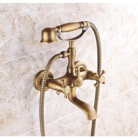 Antike Badewanne, einzelne Kupfer-Duscharmatur, Warm- und Kaltwasserdusche, verlängerte Badezimmerarmatur, Hebe-Duschset
