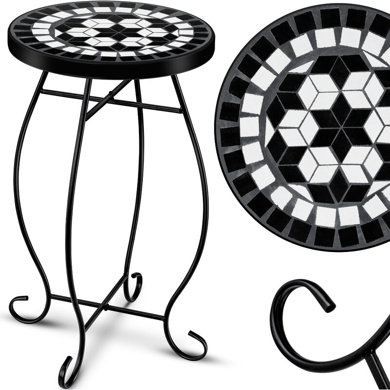Kesser - Table en mosaïque Tables de bistrot Tabouret à fleurs Rond 60 x 34 cm Mosaïque Métal Table d'appoint Table de balcon Tables de jardin Table