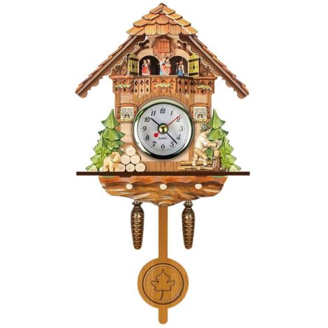 Antike hölzerne Kuckucksuhr mit Pendel und automatischem Vogel, Landhausdekor