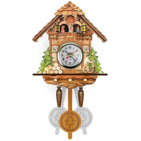 Antike hölzerne Kuckucksuhr mit Pendel und automatischem Vogel, Landhausdekor