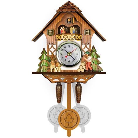 Antike hölzerne Kuckucksuhr mit Pendel und automatischem Vogel, Landhausdekor
