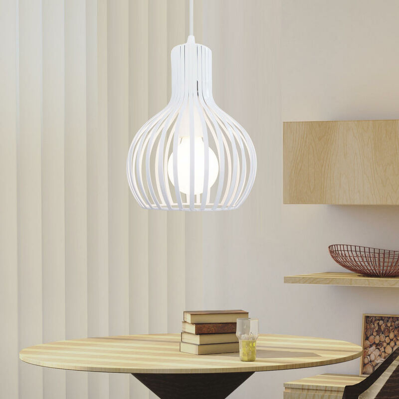 Pendelleuchte Ø20cm Kürbis Form Hängelampe im Industri Stil Kronleuchter mit Käfig aus MetAlles E27 Halter für Wohnzimmer Esszimmer (Weiß)