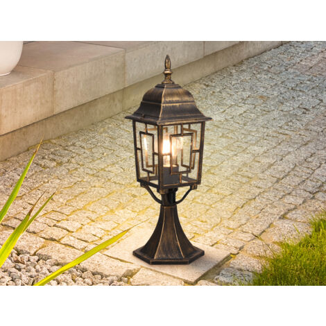 Antike LED Sockelleuchte aus Aluminium Rostoptik, Höhe 47cm