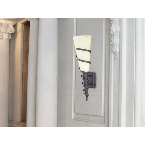 Antike LED Wandleuchte mit Schalter - Edle Rostoptik mit Scavo Glasschirm