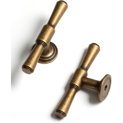 Antike Messing-Möbelgriffe - Vintage-Schubladenknöpfe mit einem Loch, geeignet für Küche, Bad und andere Möbel, aus Zinklegierung (5 Stück, antikes Messing, T-förmige Knöpfe)