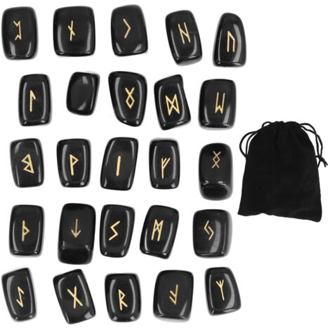 Antike Obsidian-Runensteine, feine Handwerkskunst und elegantes Design, vollständiges Runenset.