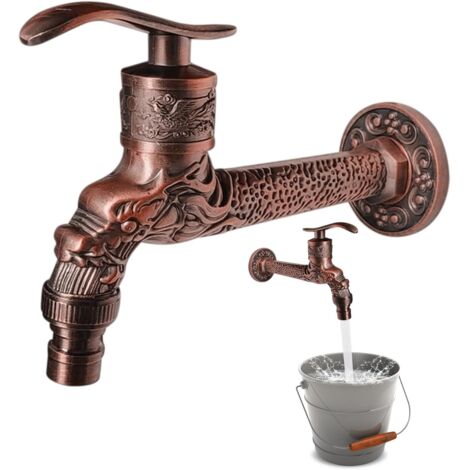 Antike Wandarmatur im Vintage-Stil: Vintage-Armatur, Vintage-Wandarmatur, antike, langgriffige Badezimmerarmatur aus roter Bronze