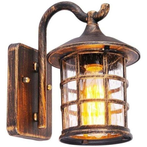 Antike Wandleuchte, wasserdichte Außenwandleuchte, E27-Glühbirne, Glas und Aluminium, IP44, Vintage-Wandbeleuchtung für Hof, Garten, Terrasse, Flur (Farbe: Braun)