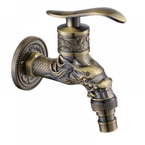 Antiker einfacher Kaltwasserhahn für Waschmaschine, Pool, Mopp, 4-Punkt-Außenbalkonhahn, Retro-Wasserhahn in Bronze