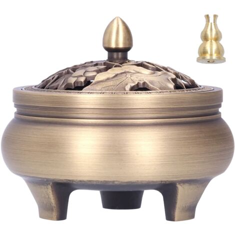 Antiker Räuchergefäß aus Messing mit 3 Beinen und Deckel – Buddha-Dekoration für Zuhause