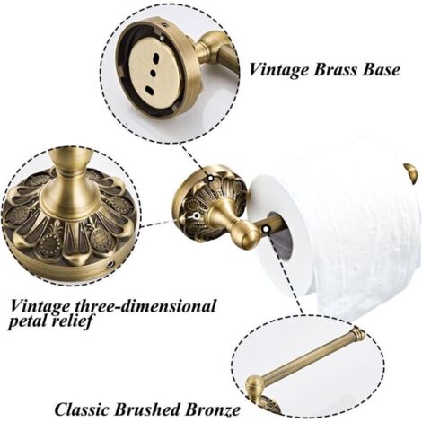 Antiker Toilettenpapierhalter aus Messing – 21 cm lange Stange für das Badezimmer mit Aufbewahrungsbürste – Bronze