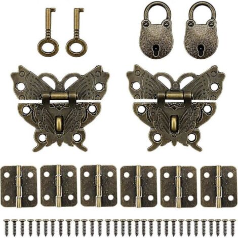Antikes Schloss mit Schlüssel, kleinem antiken Scharnier und Mini-Schlaufenschloss (ideal für Schachteln und Tagebücher), Geschenkdekoration 2024THO
