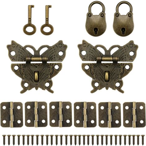 Antikes Schloss mit Schlüsseln, kleinen antiken Scharnieren, Mini-Vorhängeschloss mit Verschlüssen für Schmuckschatulle und Tagebuch, Geschenkdekoration
