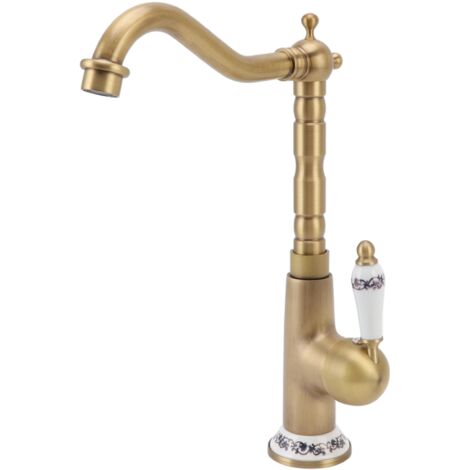 Antikgoldene Küchenarmatur aus Kupfer, 360° drehbarer Mischer für Küchen- oder Badezimmerwaschbecken, europäischer Retro-Stil